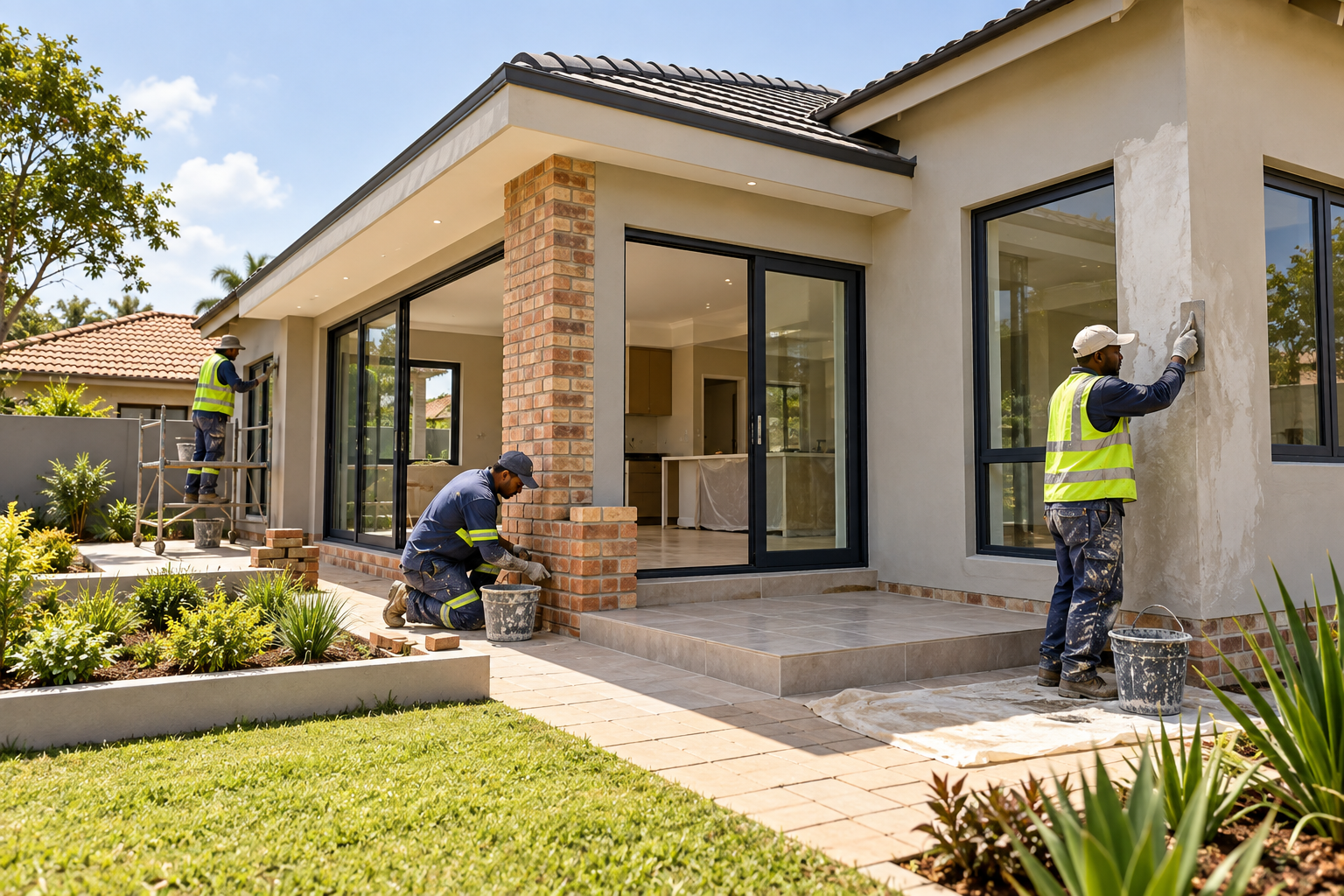 Construction team completing a residential renovation